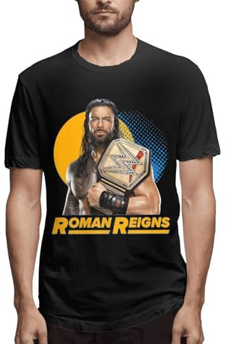Roman Reigns Youth Herren-T-Shirt, kurzärmelig, Vintage-Shirts, Baumwolle, Rundhalsausschnitt, T-Shirt, Tops, Kleidung für Männer, Schwarz , S
