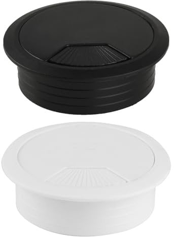 2 Pcs Desk Grommet 60mm White Black, Desk Hole Covers, Round Computer Desktop Grommets, Plastic PC Computer Wire Hole Cover for Home Office Cord Cable Management Tidy