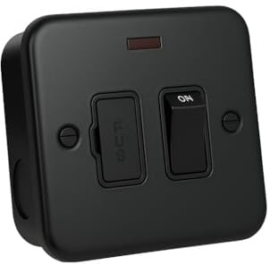 Matt Black Metal Clad Socket & Switch Range – Modern Industrial Finish | Durable, Stylish, Ideal for Home & Commercial Use (13A Fuse Spur with Neon)