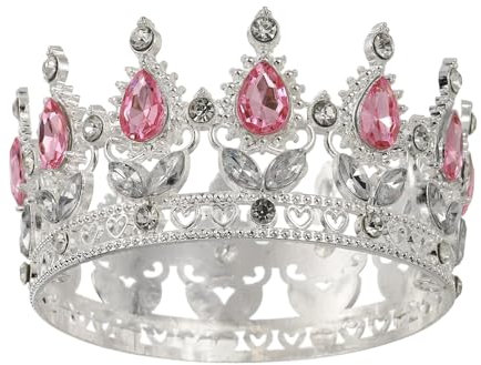 sourcing map Mini Crown Cake Toppers, Alloy Queen Princess Little Crown Tiara Cupcake Heart Shaped with Crystal for Birthday Cake Decor Wedding Party, Silver/Pink