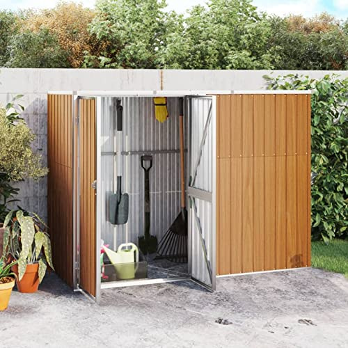 Verderoom Gartenhaus Metall Geräteschuppen Garten Schuppen Gartenhütte Gerätehäuser Geräteschrank Container Haus Fahrradschuppen Verzinkter Stahl-Braun-225 x 89 x 161 cm