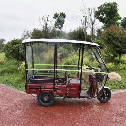FOELANNE Mobility Scooter Regenschutz, Elektro-Dreirad-Rahmendach mit/ohne Vorhang, Stahlrahmen, reflektierende Sanbengzi-Abdeckungen for Dreirad-Fahrräder, 220–230 cm(with Curtain,Length 220cm)