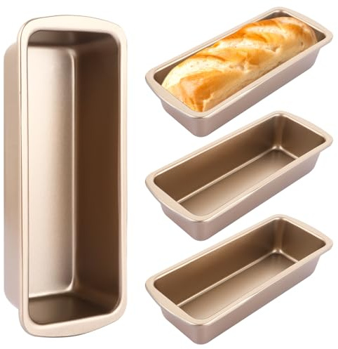 VIDETOL 4 Pcs Loaf Tin, Rectangular Bread Baking Tin, Gold Carbon Steel Loaf Pan Bread Mold for Homemade Baking, Easy to Clean