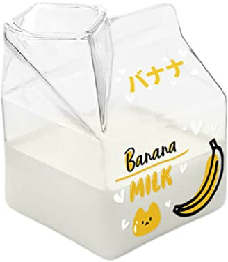 GGpone Taza de vidrio de cartón de leche cuadrada linda taza de desayuno para los estudiantes portátiles de la casa tazas de leche transparente plátano