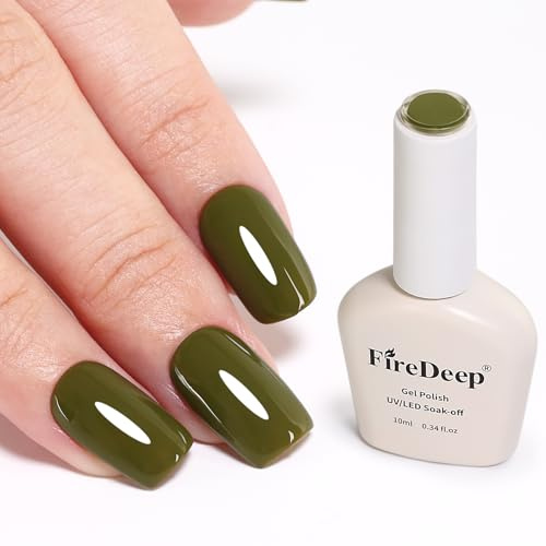 Firedeep 10ml Hema Free Green Gel Nail Polish Soak Off Olive Green Gel Polish DIY Salon Art Gift for Women 1Pcs