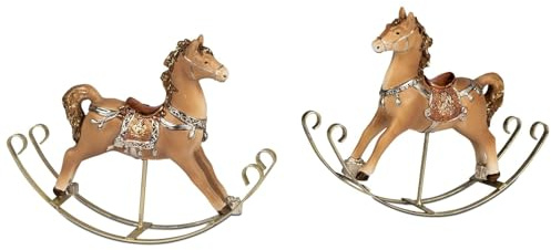 formano 2er Set Schaukelpferd Weihnachtsdeko 21 cm Kunststein Figur Handbemalte Dekofigur Klassik-rot Winterliche Tischdeko Fensterbankdekoration Weihnachten Geschenk