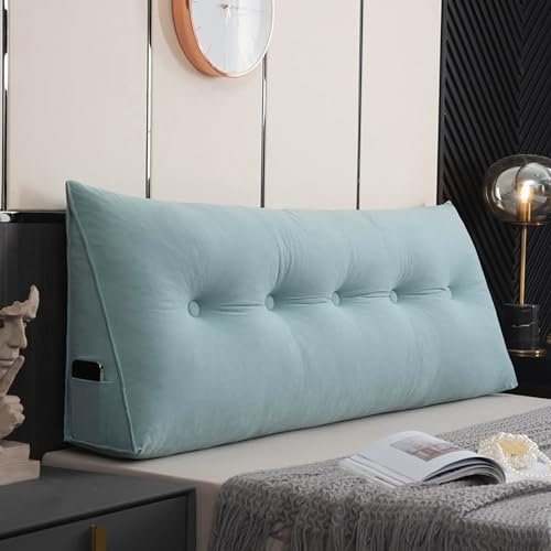 MONDEX Rückenkissen Bett, Lesekissen für Bett und Sofa, Rückenpolster für die Wand, Sitzkissen, Wandkissen, Groß Keilkissen mit Waschbarem Bezug, Ideal zum Lesen, Fernsehen,Light Blue,120cm