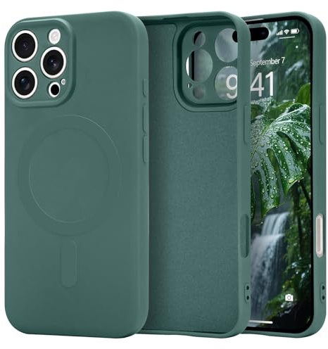 Urarssa Magnetic Case for iPhone 16 Pro, Liquid Silicone, Forest Green | Compatible with Magsafe, Premium Gel Rubber Silky-Soft Touch Phone Case, Anti-Scratch Shockproof Drop Protective Phone Cover