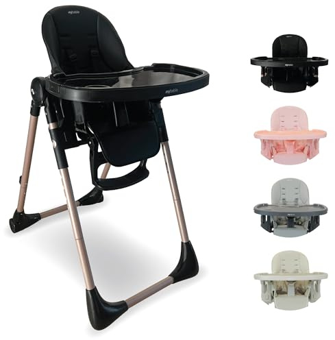 My Babiie MBHC9 Highchair from Birth – Newborn to 3 Years (15kg), Adjustable, 5 Recline Positions, 7 Height Settings, Removable Tray, Padded Seat, Foldable, Chair for Baby & Toddler – Rose Gold Black
