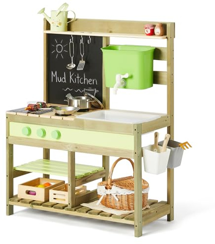 Giant bean Mud Kitchen for Kids Outdoor, Wooden Kitchen Playset with | 4.8L Large Water Tank Sink, Sand and Water Table Toy with Pots,Pans & Kitchen Accessories, Pretend Playset for Boys Girls 3+