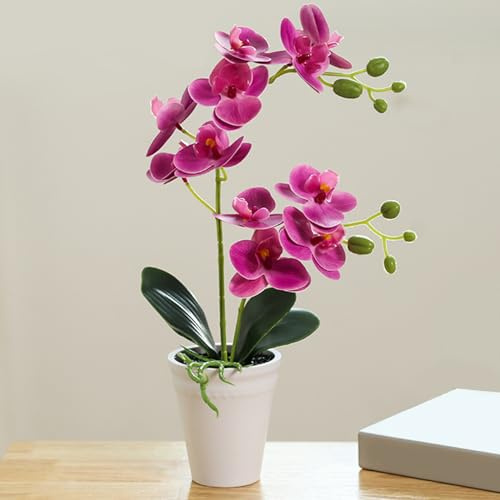 Takingup Orchidea Artificiale, Orchidea in Vaso Realistica pianta Vibrante Artificiale Decorativa Finta da 16 Pollici per casa, Ufficio, Matrimonio, Viola