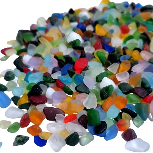 500g Sea Glass Stones, Colourful Glass Pebbles Gemstones Frosted Sea Glasses Pebbles Mixed Bulk Nuggetsor for Aquariums Gardens Crafts Vase Decoration