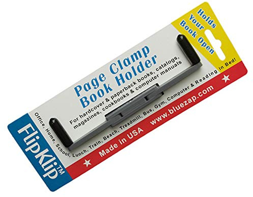 FlipKlip - Portable Book Holder, Page Holder, Book Clip, Cookbook Stand Holder (Light Gray)