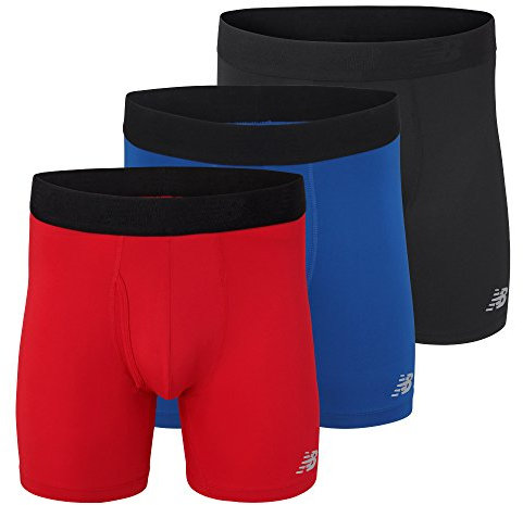 New Balance Men's 6 Boxer Brief Fly Front with Pouch, 3-Pack,Black/Team Red/Team Blue, X-Large (40-42)