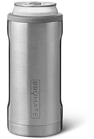 BrüMate Hopsulator Slim Can Cooler Insulated for 12oz Slim Cans | Skinny Can Insulated Stainless Steel Drink Holder for Hard Seltzer, Beer, Soda, and Energy Drinks (Stainless)