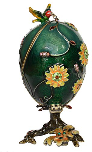 MIXDOM Ostergeschenke für Kinder, Mädchen, Kolibri auf Fabergé-Ei, Schmuckkästchen, handbemalt, dekorative Box mit Scharnierdeckel, Ringohrringhalter, Vogelfigur, Sammlerstück