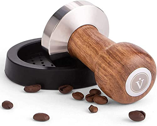VIENESSO Tamper Set (51 mm) – Edler Barista Espresso-Stempel aus Edelstahl und formfeiner Echtholzgriff inkl. schützender Ablage-Matte, Siebträger Zubehör für zu Hause + gratis E-Book