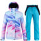 Ez4garden Damen Outdoor-Snowboard-Set mit bunten bedruckten Skijacken und -hosen, winddicht, wasserdicht, warm, verdickt, Lakeblue,L