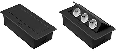 Einbausteckdose versenkbar mit oder ohne USB und in 2 Farben Silber oder Schwarz zum Auswählen (3x Schuko, Schwarz)