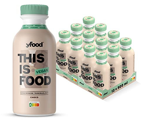 yfood Vegan Choco, tasty vegan meal replacement, THIS IS FOOD drink, 26g of protein, 26 vitamins and mineral, Plant based shake (12 x 500ml)