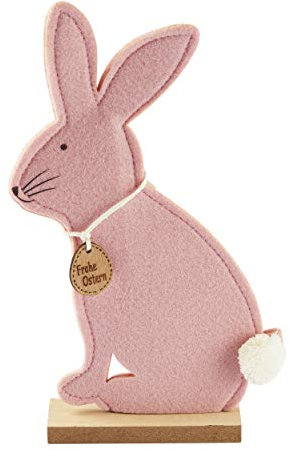 Knüllermarkt 31962 I Osterhasen Holzfuss rosa stehend Filz Frohe Ostern Frühling Tischdeko Schrankdeko Langohr Kanickel Innen Indoor Häschen Hase süss Fensterbank lustig vi