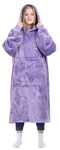 KPBLIS Tragbarer Decken-Kapuzenpullover für Damen und Herren, übergroße, warme und gemütliche riesige tragbare Fleecedecke mit Ärmeln und riesiger Tasche für Erwachsene und Kinder, Lila