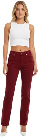 ESRA High Waist Damen Hose Elegant Business Hose Stretch Stoffhose Straight Leg Hose - Premium Damen-Hose aus hochwertiger Baumwolle