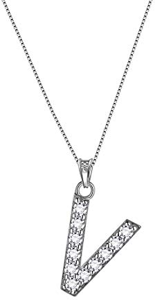 Aurora Tears Buchstabe V Halsketten 925 Sterling Silber Initiale V Alphabet Anhänger mit Zirkonia Schmuck für Frauen und Männer DP0261V