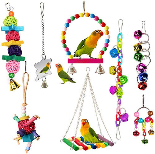 ESRISE Vogelspielzeug für Vögel, Kauspielzeug Vögel Spielzeug Holz Bell Haning Spielzeug für Conures Nymphensittiche Liebesvögel kleine Sittiche, Sittiche Finken (Mehrfarbig-A)