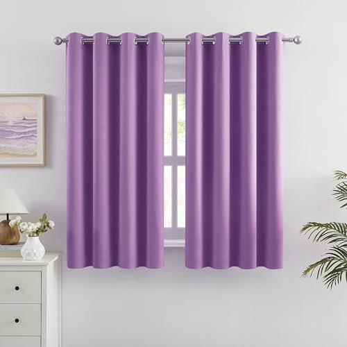 DUALIFE Solide wärmeisolierte Verdunkelungsvorhänge, Violett für Mädchen, Schlafzimmer, Fensterbehandlungsring/Ösen, Vorhänge, dreifach gewebt, 2 Paneele, Amethyst-Orchidee)