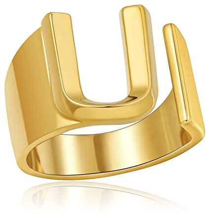 Sora Tuki Initialenring mit Goldbuchstaben für Damen, klobige Goldringe für Frauen, verstellbare Ringe, Initialenschmuck, Metall, Kein Edelstein