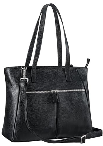 STILORD 'Madeleine' Große Umhängetasche Damen Leder Vintage Schultertasche Elegante Businesstasche für 13,3 Zoll Laptops Leder Handtasche Arbeitstasche Echtleder, Farbe:schwarz
