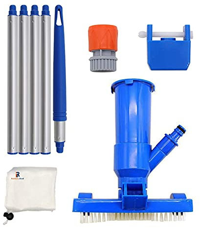 Ensemble d'aspirateur de piscine portable, fournitures pour aspirateur de piscine, outil de nettoyage d'aspirateur à jet de piscine portable avec connecteur de tuyau, sac en filet, embout d'aspiration