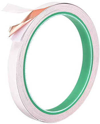 sourcing map Double-Sided Conductive Tape Copper Foil Tape Adhesive 10mm x 5m/16.4ft for Guitar, EMI Shielding Crafts, Electrical Repairs, Stained Glass 1pcs