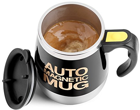 Greensen Taza de Café Eléctrica Autoagitadora, Taza Magnética Automática de Acero Inoxidable para Café, Té, Leche de Cacao, Proteína de Chocolate Caliente, 13 X 9,3 X 6,5 Cm(Negro)