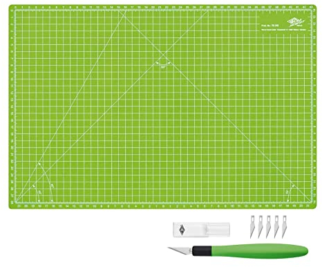 WEDO Cutter Skalpell Comfortline (mit Softgriff inklusive 5 Ersatzklingen und Schutzkappe) apfelgrün/schwarz + Schneidematte