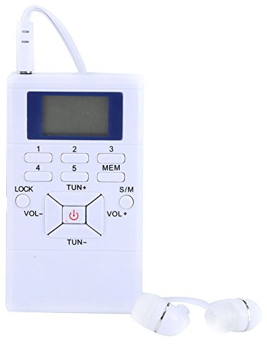 ciciglow Mini Radio FM, Radio Portátil Tamaño de Bolsillo Radio Personal DSP Digital con Función de Memoria Radio de Mano para Ducha Cocina con Auriculares, Admite Batería Reemplazable (AAA)(Blanco)