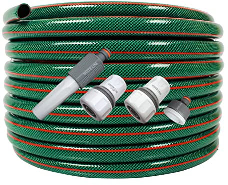 All4You Gartenschlauch 3/4 '' Zoll 50m Grün Wasserschlauch Schlauch mit Armaturen : 4-tlg Adapter Set