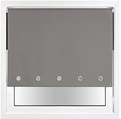 FURNISHED Blackout Roller Blind with Round Eyelets & Metal Fittings Trimmable - Dark Grey, 130W x 165H cm