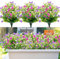 Garlag 8 Bundles Artificial Fake Flowers, 3 Colors Outdoor Faux Plastic Bouquet Shrubs Plants for Indoors Outdoor Hanging Basket Garden Window Box Wedding Party Decoration (Purple Fuchsia White)