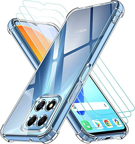 ivoler Funda para Honor 70 Lite/Honor X8 5G / Honor X6 (No para Honor X8 4G) con 3 Piezas Cristal Templado, Carcasa Protectora Anti-Choque Transparente, TPU Silicona Caso Delgada Anti-arañazos Case