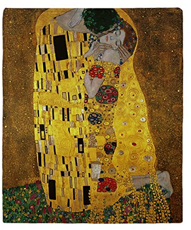 Überwurf Decke Gustav Klimt Der Kuss Flanell Decke Atmungsaktiv Tv-Decke Komfortable Überwurfdecke Für Geburtstag Sofa Couch,50x40