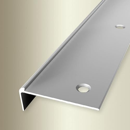 PROVISTON | Treppenkantenprofil | Breite: 48 mm | Höhe: 2.5 mm | Länge: 2500 mm | Aluminium eloxiert | Silber | Versenkt Gebohrt