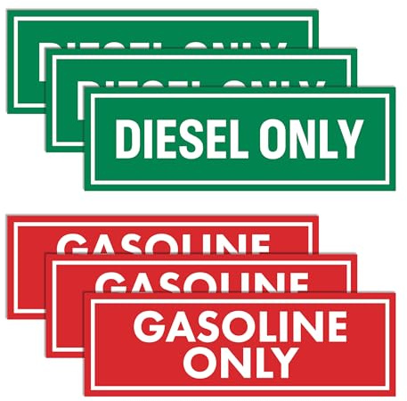 Diesel Only & Gasoline Only Sticker Sign 6-Pack | Weatherproof Adhesive Decal for Your Truck, Tractor, Fuel Can