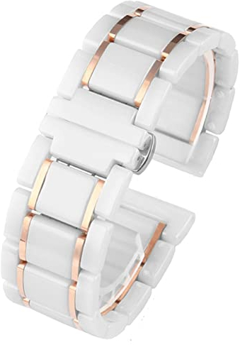 AEMALL Keramik-Edelstahl-Armband, 20 mm, 22 mm, 16 mm, 18 mm, Schnellverschluss-Uhrenarmbänder (Farbe: Weiß x Roségold, Größe: 20 mm)