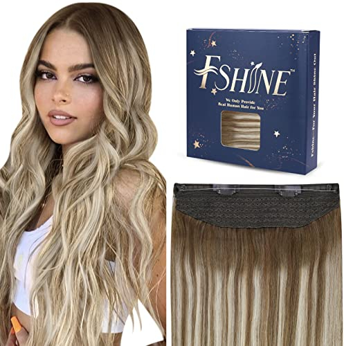 Fshine Draht Extensions Echthaar Balayage Mittelbraun bis Platinblond 35cm 70g Invisible Secret Wire Extensions Echthaar mit Gummiband Farbe 6 60 6