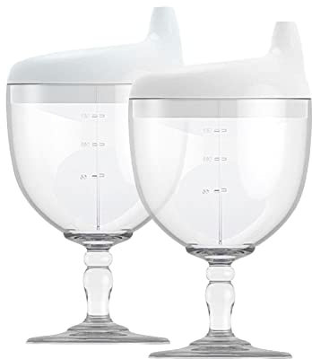 KFT Toddler Sippy Cup - Plastic Wine Glass Goblet Beverage Mug Milk Bottle with Lid for Kids on Birthday Party Celebration (2, White)