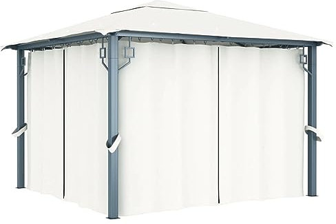 Camerina Pavillon mit Vorhängen Pavillon Camping Gartenpavillon TerassenüBerdach Pavillon Beleuchtung 300 x 300 cm Creme Aluminium