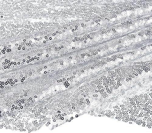 QUARKZMAN Pailletten Stoff Meterware 130cm x 455cm Sparkly Stoff glitzernder Stoff Mesh Pailletten-Stoff Spitzenstoff mit 3mm Runde Pailletten, Silber