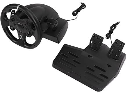 ZLXHDL Rennlenkrad, 11-Zoll-PC-Gaming-Lenkrad, 5 Achsen, 10 Steuertasten, 7 Empfindlichkeitsstufen, Vibrationsrückmeldung, 7-in-1-USB-Gaming-Rennrad Mit Pedal, Kompatibel Für PS4